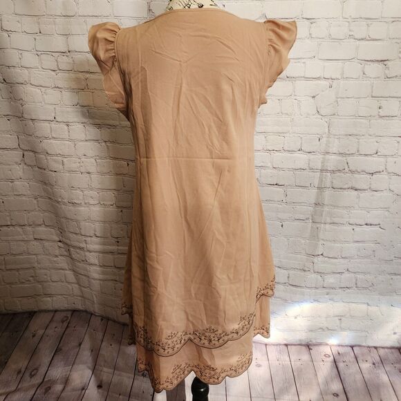 Blu Pepper For Anthropologie Dress Womens Small Brown Embroidered Flutter Sleeve - Picture 3 of 8